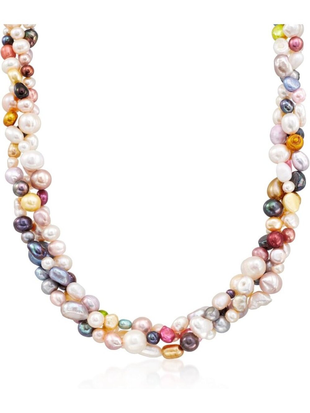 Multicolored Cultured Pearl Torsade Necklace, Sterling Silver, 18" Elegant